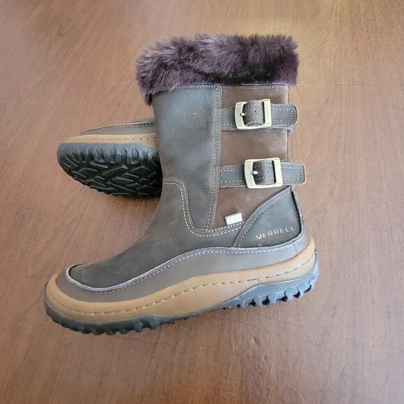 Merrell Decora Chant Waterproof Boots Womens 9 Mocha Winter Snow Boots Mid Calf - Picture 5 of 16